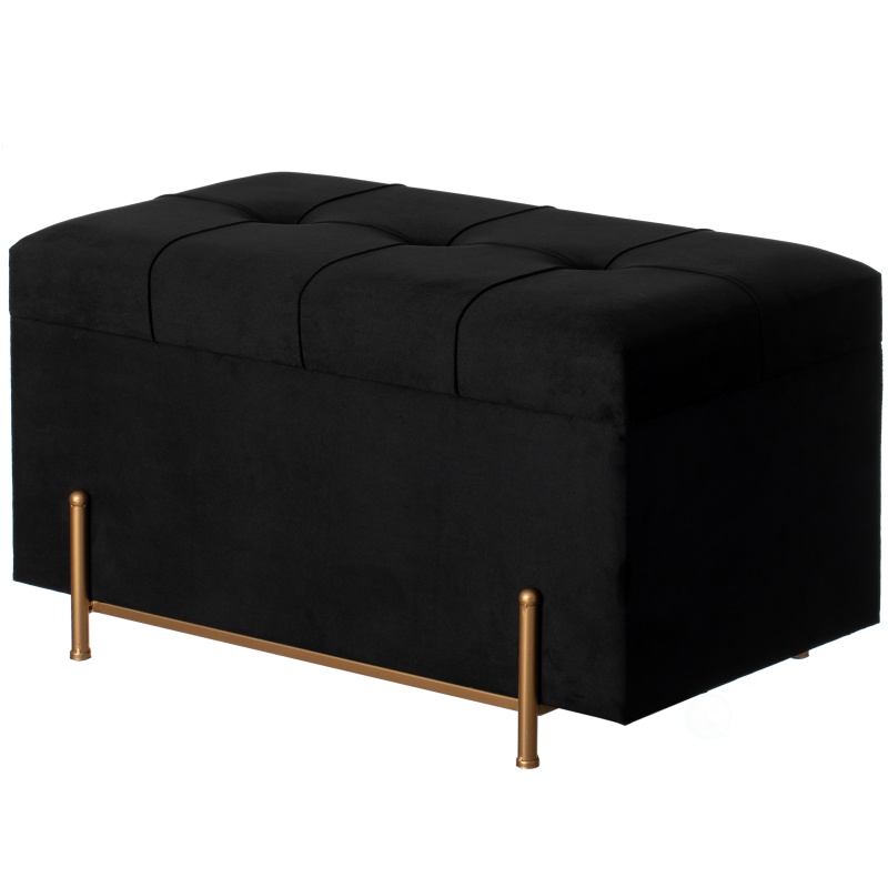 Large Rectangle Velvet Storage Ottoman Stool Box With Golden Legs | Decorative Sitting Bench For Living Room Home Decor With Cylindrical Golden Support