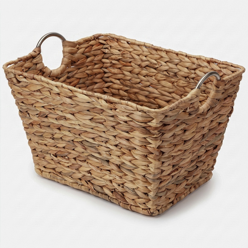 Large Multipurpose Handwoven Water Hyacinth Wicker Basket, Ideal For Organizing And Storing Towels Outdoors, And For Bedroom Use, Living Room, Bathroom, And Laundry Room