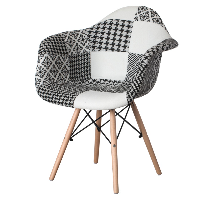 Mid-Century Modern Style Fabric Lined Armchair With Beech Wooden Legs