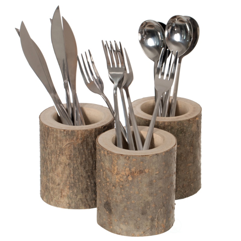 Set of 3 Rustic Wooden Round Handcrafted Holders