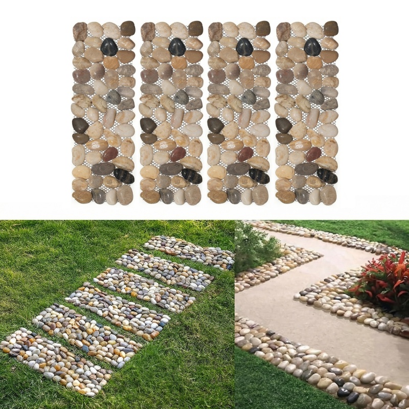 Gardenised Natural River Pebble Stepping Pavers, Set of 4