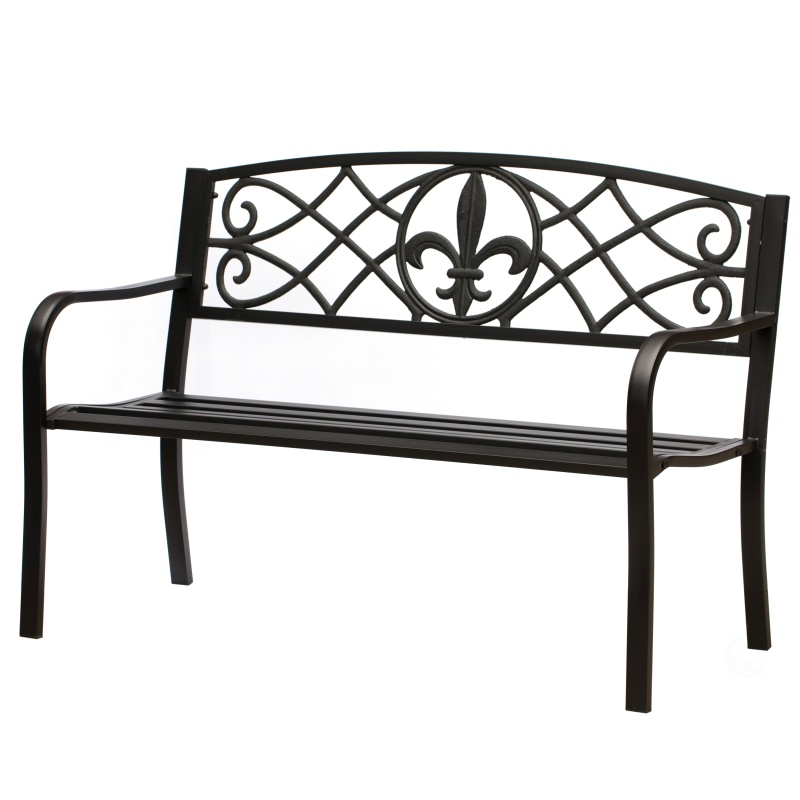 Outdoor Steel Park Bench with Cast Iron Back