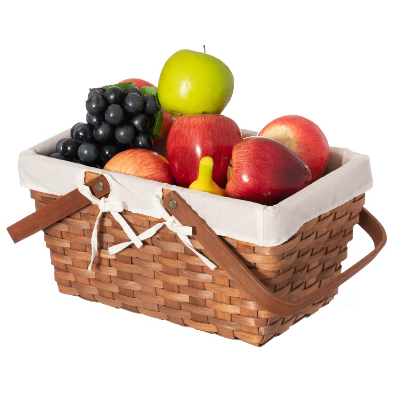 Double Handle Woodchip Basket With White Liner - Perfect As Toy Organizer, Storing Fresh Fruits Or Safeguarding Your Must-Have Beach Essentials For Unforgettable Holidays Or Picnic Parties