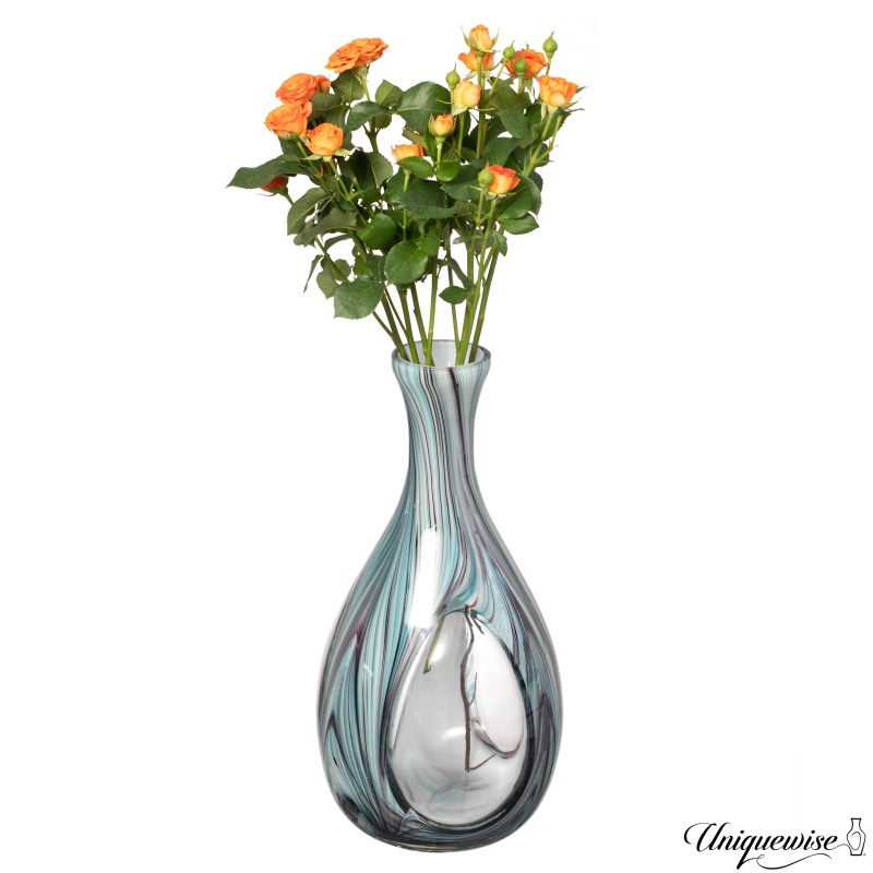 Uniquewise 16-Inch Multitone Glass Table Vase In Blue Hue - Minimalist, Decorative Boho Vase With Rustic Farmhouse Style, Home Decor - Living Room, Bedroom Table, Kitchen Shelf, Or Office Desk Decor