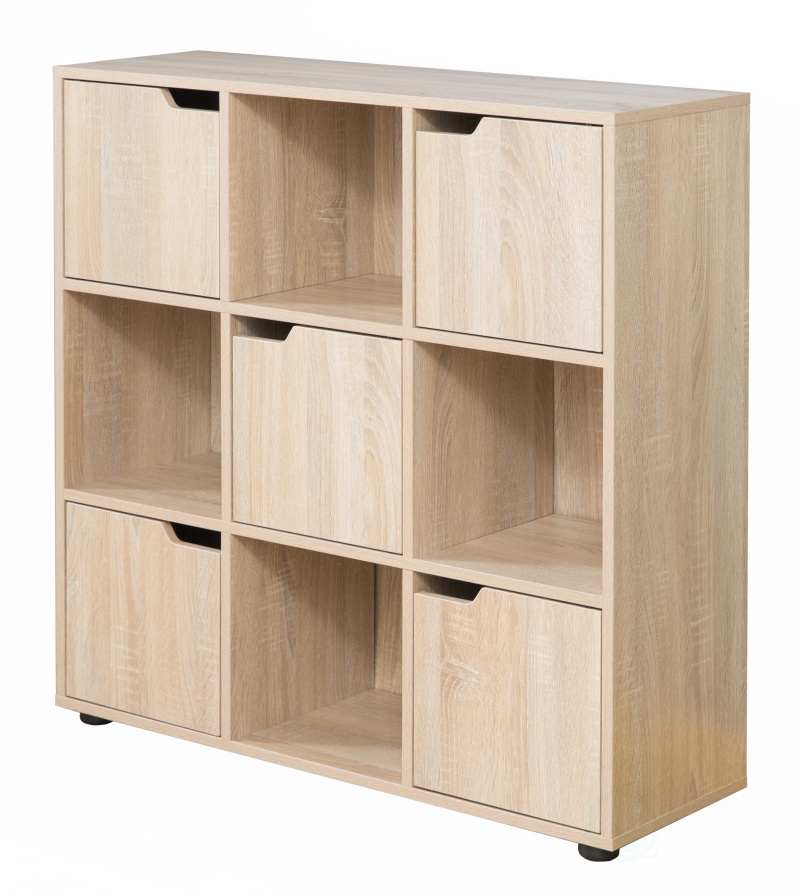 White 9-Cube Wooden Storage Organizer With 5 Enclosed Cabinet Doors And 4 Open Shelves, Freestanding Cubby Bookcase For Bedroom, Living Room, Office, Closet, Or Playroom