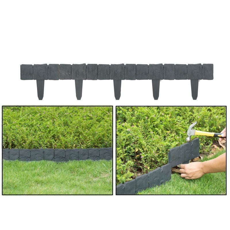 Cobbled Stone Outdoor Lawn Edging Gate 10Pk Interlocking Stakes
