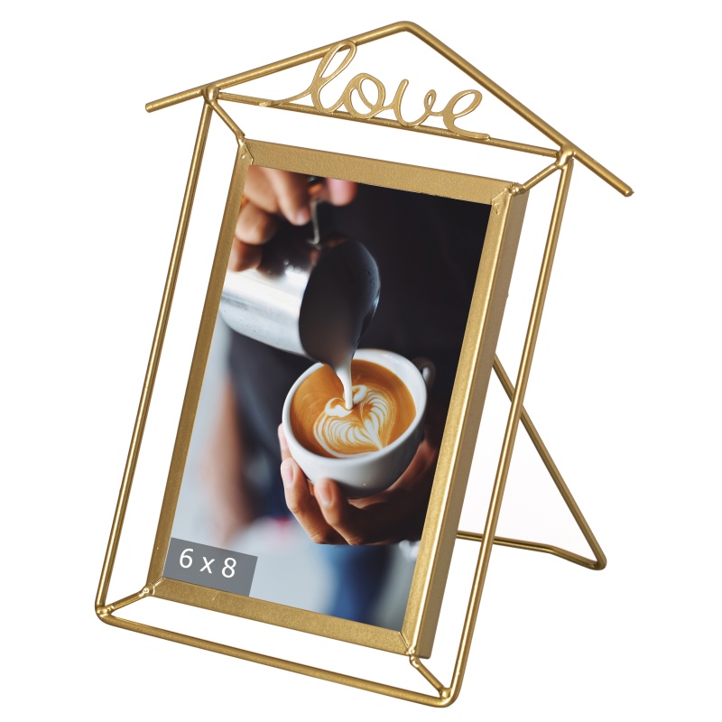 Fabulaxe Decorative Gold Metal Floating Picture Frame Vertical & Horizontal Photo Display With Easel Back For Tabletop Shelf Desk Mantel Home Office Living Room Bedroom Wedding & Event déCor