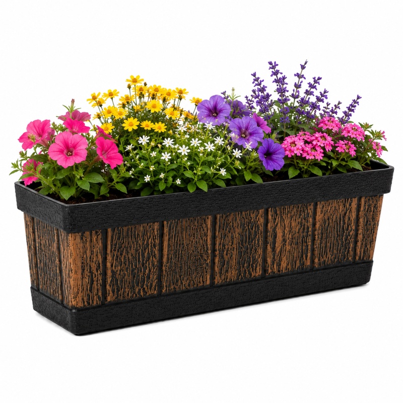 Outdoor And Indoor Rectangle Trough Plastic Planter Box, Vegetables Or Flower Planting Pot, Brown