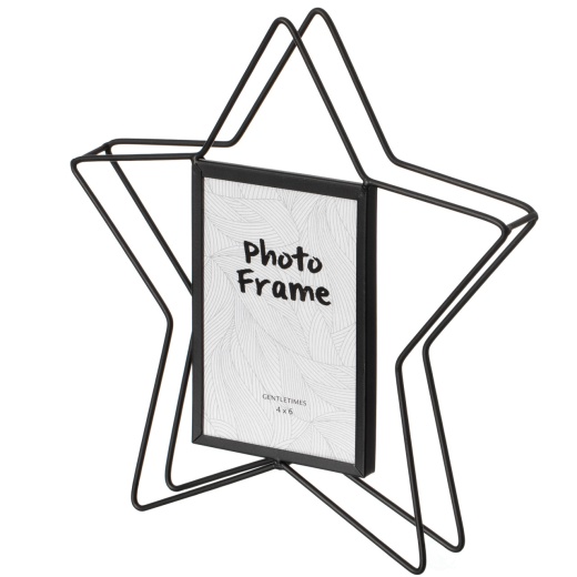 Modern Star Shape Black Metal Decor Photo Frame For Tabletop Display, Large