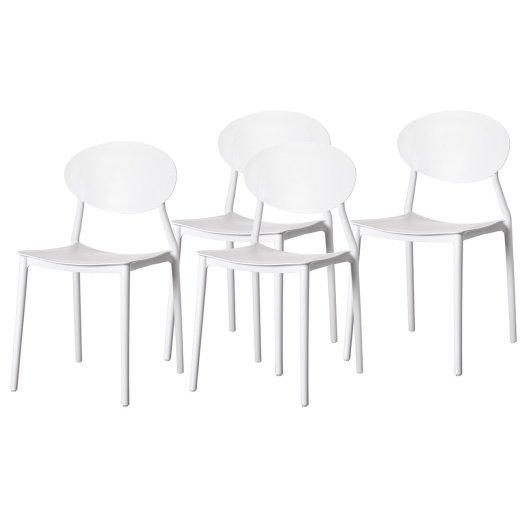 Modern Plastic Outdoor Dining Chair With Open Oval Back Design, 4, White