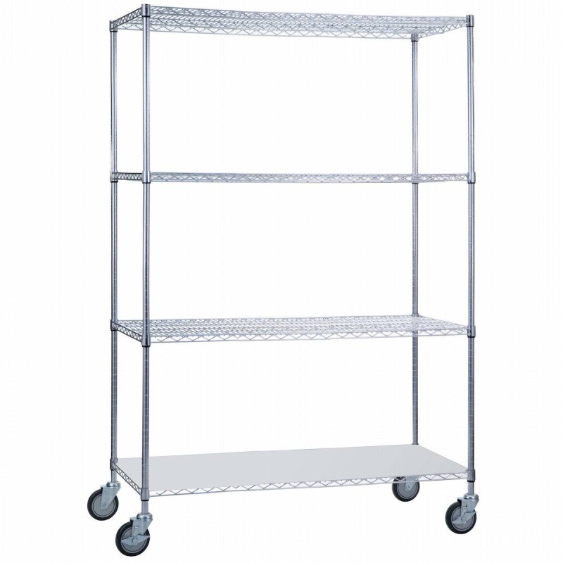 Rolling Wire Shelving Cart 24 X 48 X 78 With Solid Bottom