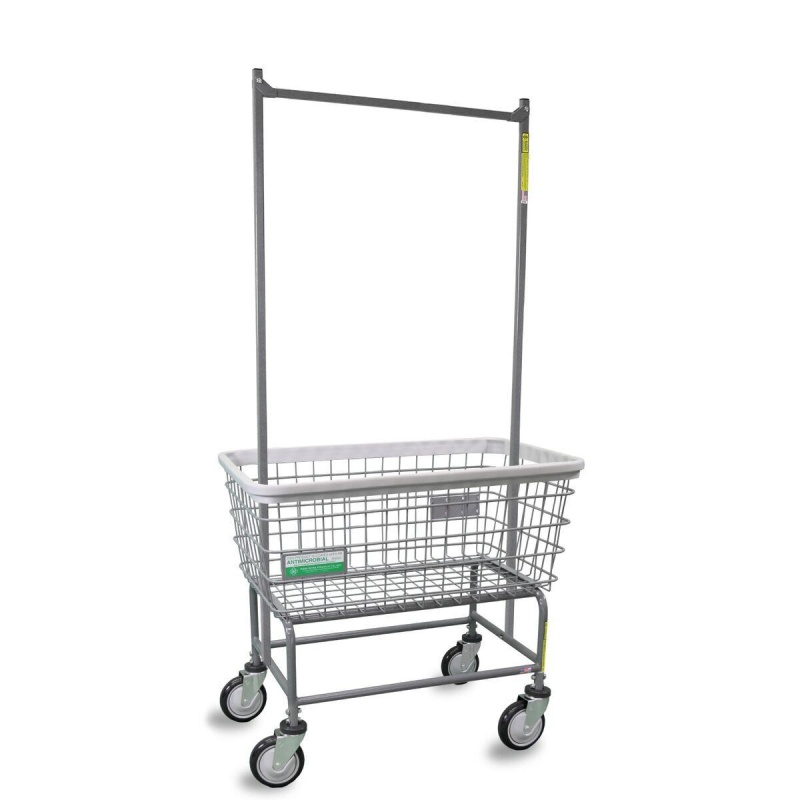 Antimicrobial Large Capacity Laundry Cart W/ Double Pole Rack