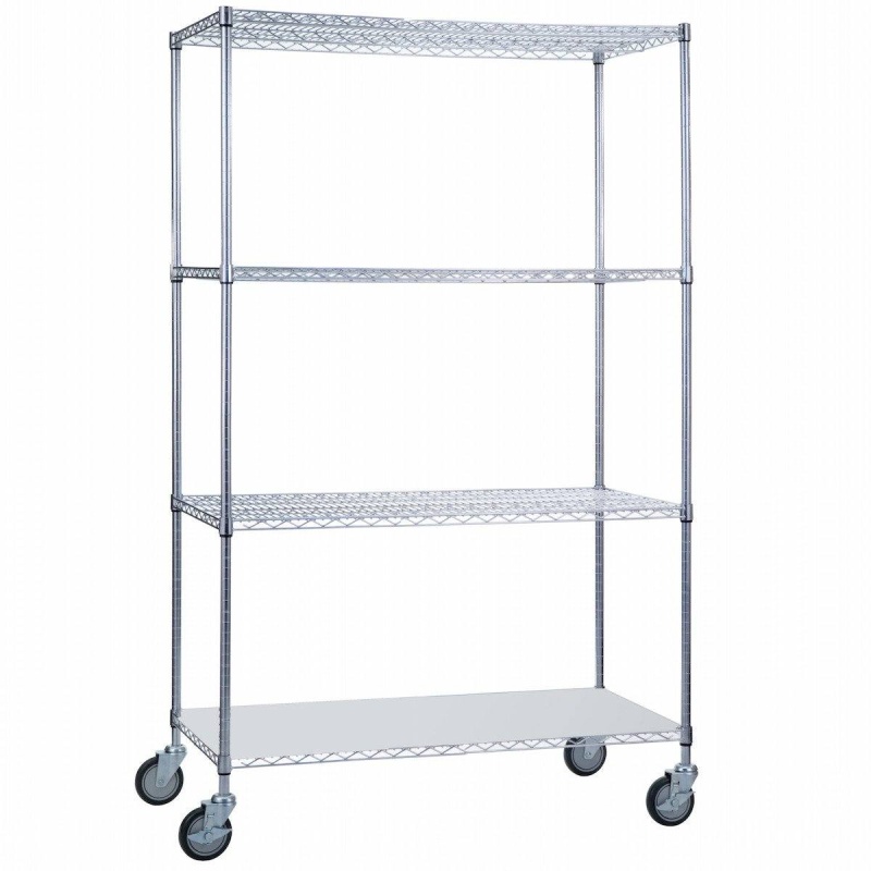 Rolling Wire Shelving Cart 24 X 36 X 78 With Solid Bottom