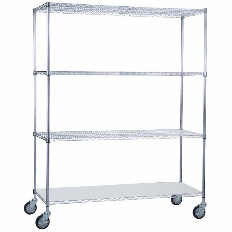 Rolling Wire Shelving Cart 24 X 60 X 78 With Solid Bottom