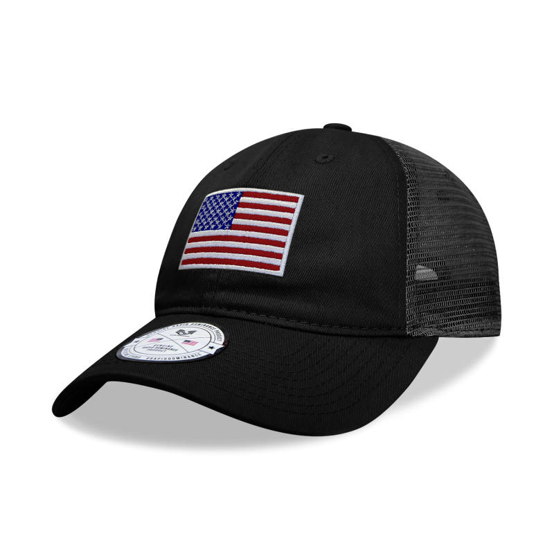 Relaxed Trucker Cap, Usa Flag, Black
