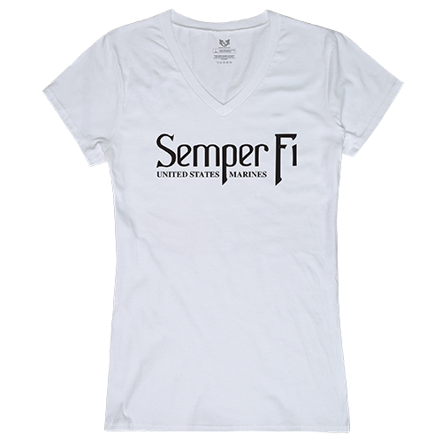 Graphic V-Neck, Semper Fi, White, 2x
