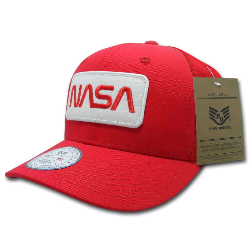 Nasa Patch Trucker Caps, Worm, Red