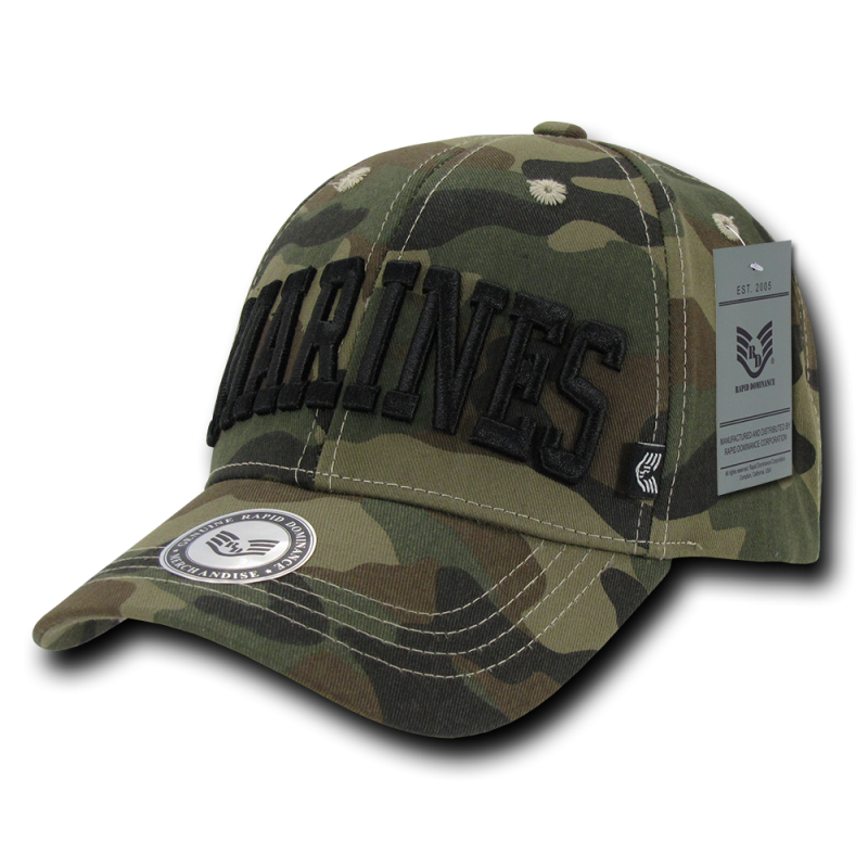 Camo Military Caps, Marine Txt, Woodland
