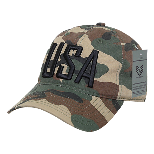 Relaxed Ripstop Cap, Usa Text, Woodland