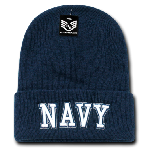 Military Long Beanies, Navy Text, Navy
