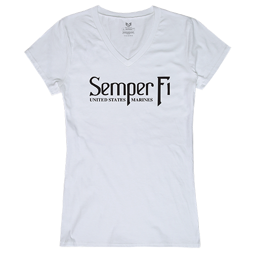 Graphic V-Neck Semper Fi T-Shirt - White XL