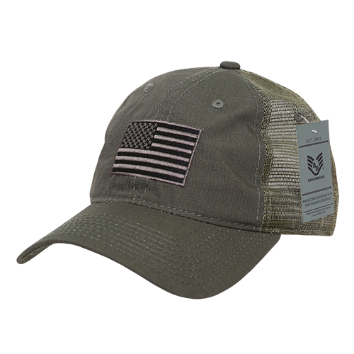 Ripstop Trucker Cap, Usa Flag, Olive Drab