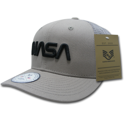 Nasa Cotton Trucker Cap, Worm, Grey - Officially Licensed NASA Hat