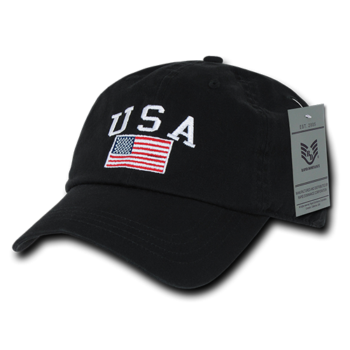 Relaxed Graphic Cap with USA Flag Embroidery - Black