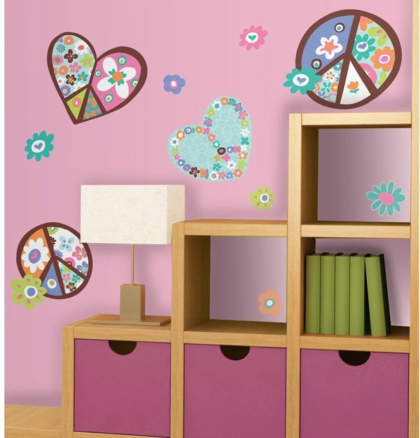 Hearts And Peace Signs Giant Wall Decals