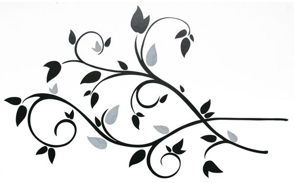 Black Scroll Branch Wall Decals With Foil Leaves