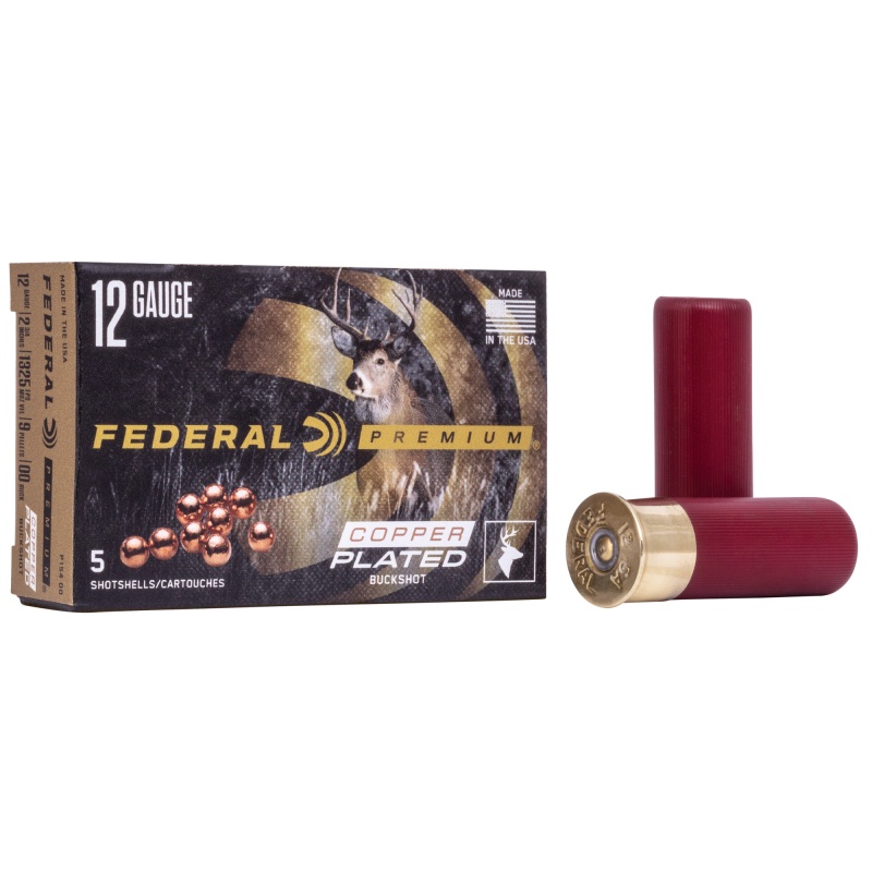 Federal, Premium, Vital Shok, 12 Gauge 2.75", 00 Buck, 1 1/8 Oz, Buckshot, 9 Pellets, 5 Round Box