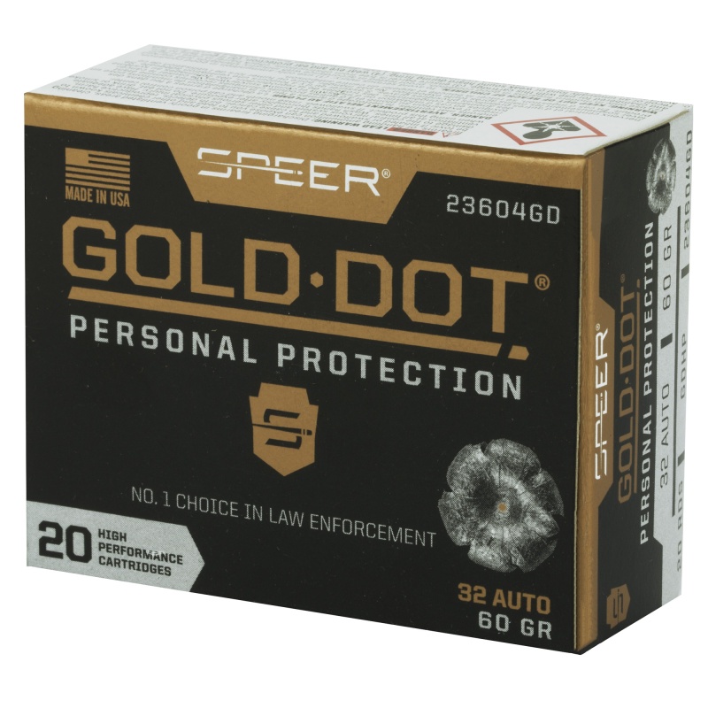 Speer Ammunition, Speer Gold Dot, Personal Protection, 32Acp, 60 Grain ...