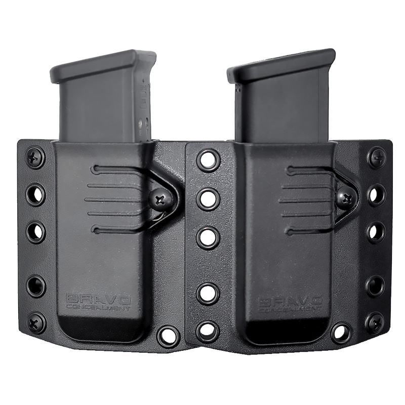 Bravo Concealment, Magazine Pouch, Double, 1.5" Belt Loops, Size Medium, Fits Glock 43X, Sig P365, And Springfield Hellcat Magazines, Ambidextrous, Polymer, Black