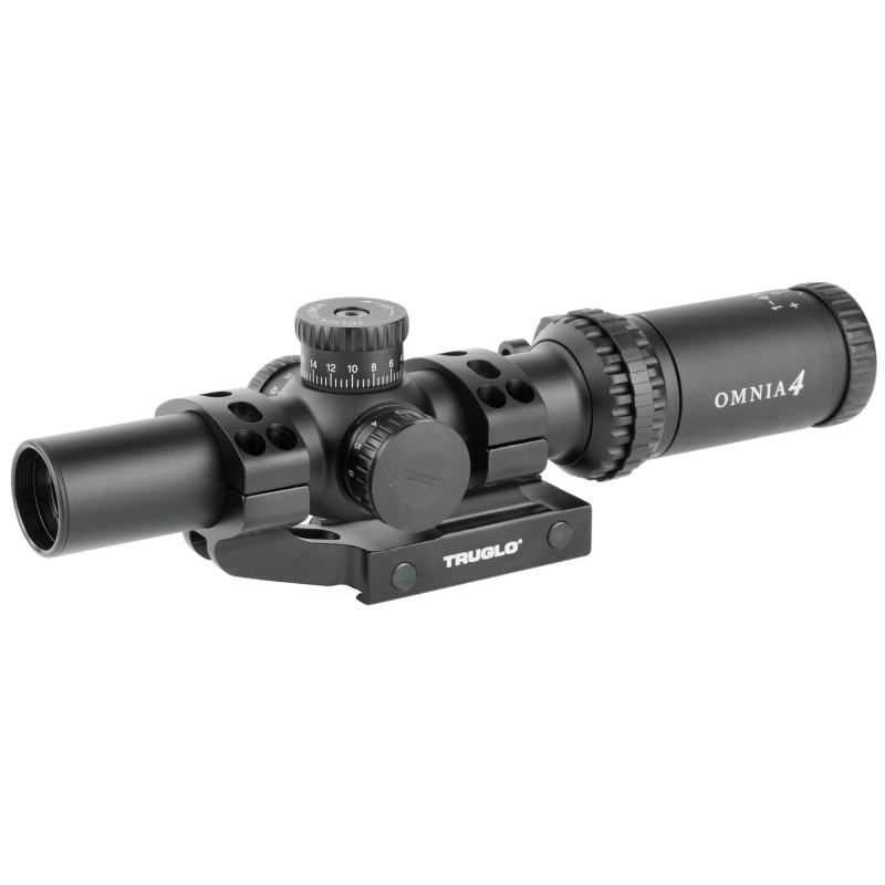 Truglo, Omnia Rifle Scope, 1-4X24mm, 300Mm Main Tube, Illuminate A.P.T.R. (All Purpose Tactical Reticle), Aptus-M1 One Piece Mount, Throw Lever, Black