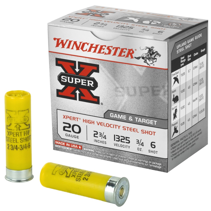 Winchester Ammunition, Xpert, 20 Gauge, 2.75", #6, 3/4 Oz., Steel Shot, Lead Free, 25 Round Box, California Certified Nonlead Ammunition