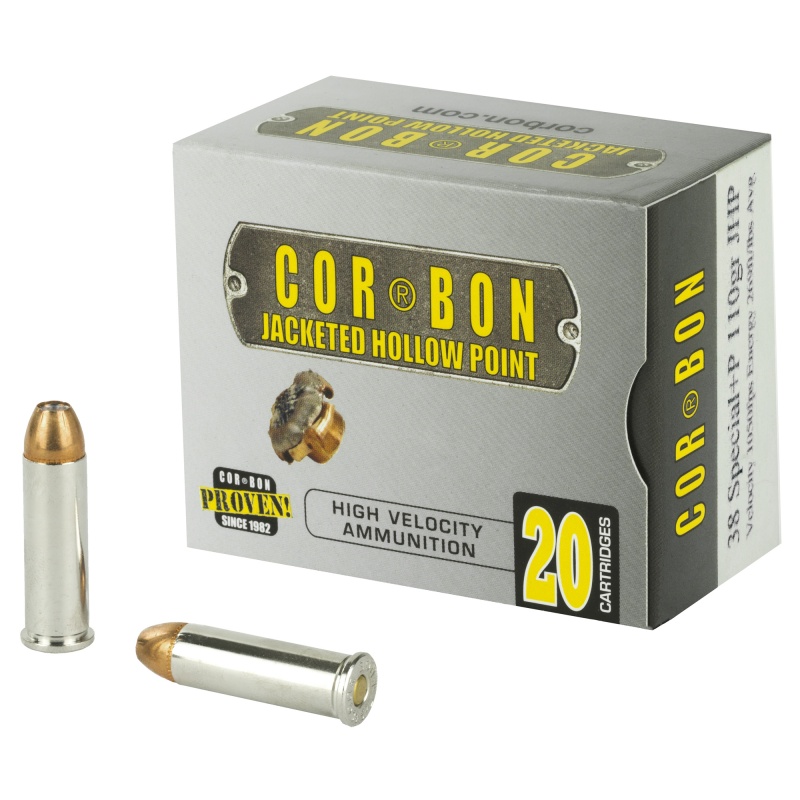 Corbon Ammo, Self Defense, 38 Special, 110 Grain, Jacketed Hollow Point, +P, 20 Round Box