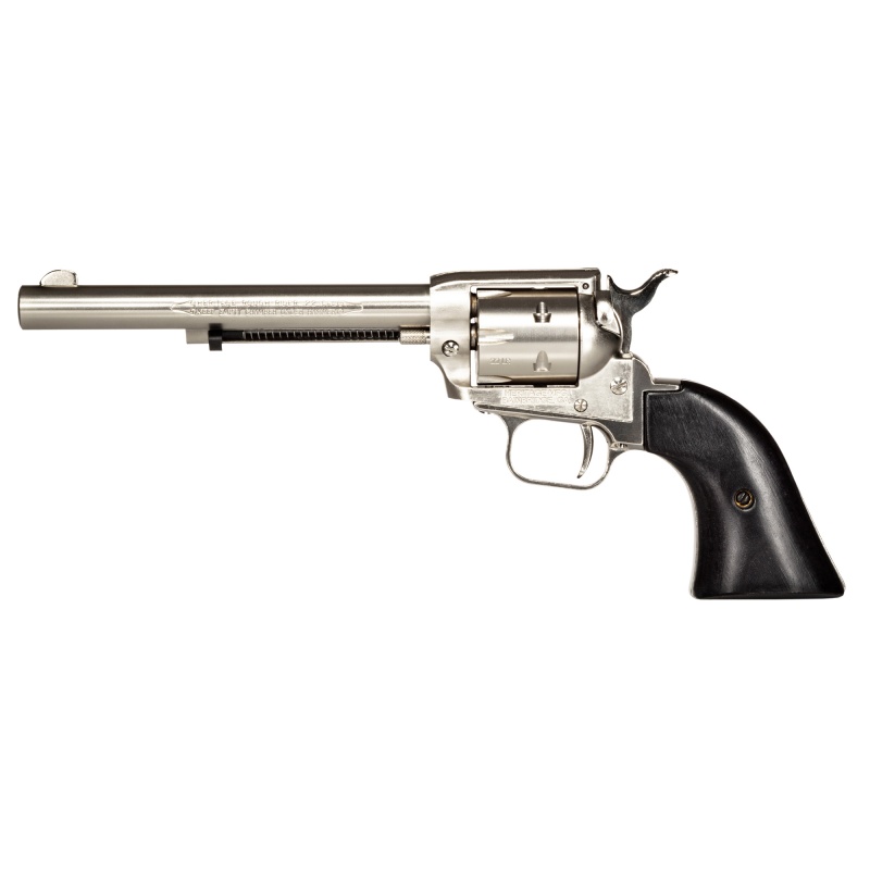 Heritage, Rough Rider, Single Action, Revolver, 22Lr Only, 6.5" Barrel, Alloy, Nickel Finish, Nickel, Black Laminate Wood Grips, Fixed Sights, 6 Rounds