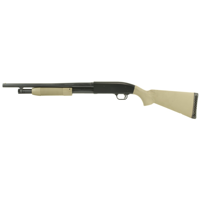 Mossberg, 88 Maverick, Pump Action Shotgun, 12 Gauge, 3" Chamber, 18.5" Barrel, Cylinder Bore, Blued Finish With Flat Dark Earth Synthetic Stock, Bead Sight, 5 Round