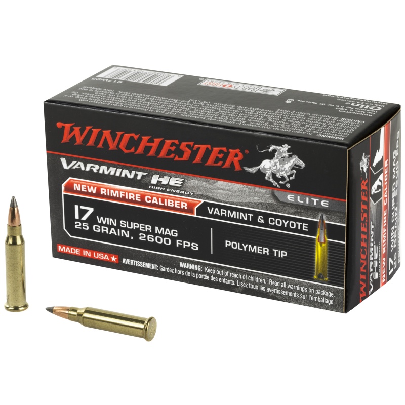 Winchester Ammunition, Varmint He, 17Wsm, 25 Grain, Polymer Tip, 50 Round Box