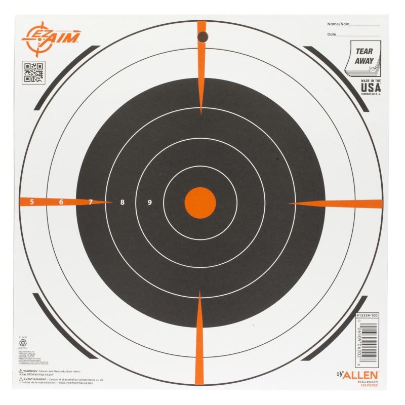 Allen Company, Ez Aim Adhesive, Bullseye, 12"X12", 100 Pack, White And Orange