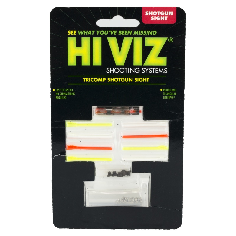 Hi-Viz, Tricomp Interchangeable Front Sight, Fits Most Vent Ribbed Shotguns With Removeable Front Bead, 6 Litepipes, Rear Sight In Green, With Tri-Comp