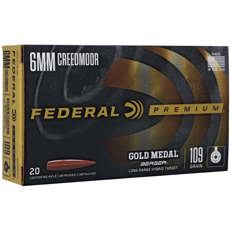 Federal, Gold Medal, 6Mm Creedmoor, 109 Grain, Berger Long Range Hybrid Target, 20 Round Box