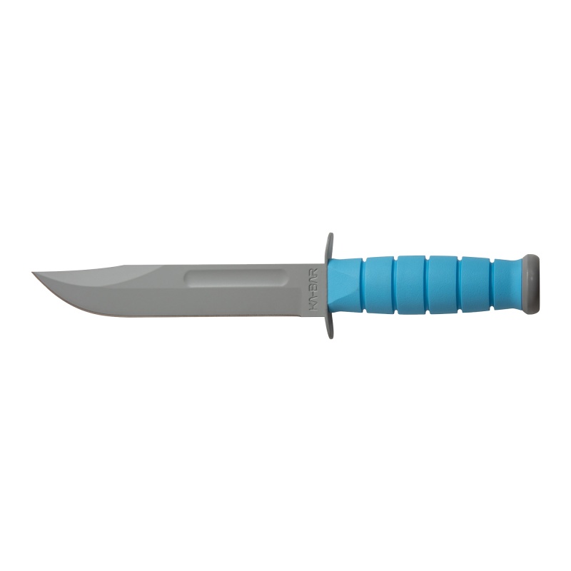 Ka-Bar Knives, Ussf Space-Bar, Fixed Blade, 1095 Cro-Van, 7" Blade Length, 11.75" Overall Length, Plain Edge, Clip Point, Grey Powder Coat, Blue Kraton G Handle, Includes Hard Plastic Mollle Sheath