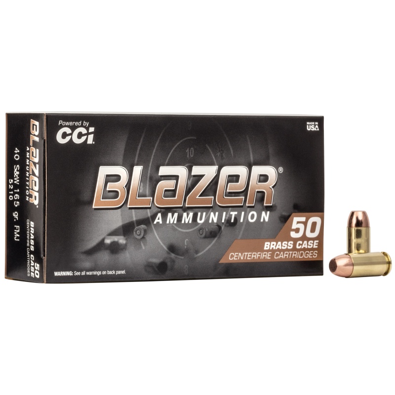 Blazer Ammunition, Blazer Brass, 40 S&W, 165 Grain, Full Metal Jacket, 50 Round Box