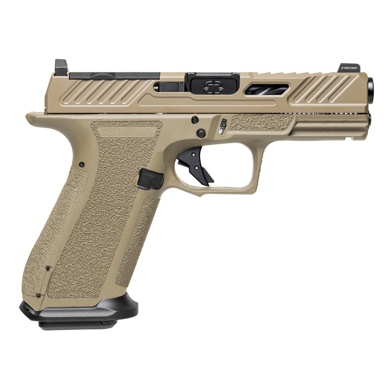 Shadow Systems, Xr920 Elite, Striker Fired, Semi-Automatic Pistol, Full Size, 9Mm, 4" Spiral Fluted Barrel, Polymer Frame, Nitride Finish, Flat Dark Earth, Front Night Sight, Trigger Safety, 17 Rounds, Includes 2 Magazines, Optics Kit, Grip Kit, Attache Case, Magwell, Shadow Systems Tool, Right Hand