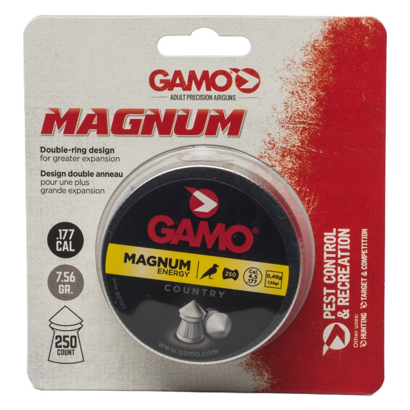 Gamo Usa, Gamo Magnum, Spire Point Double Ring, .177 Pellet, Pointed Nose, Tin, 250 Count