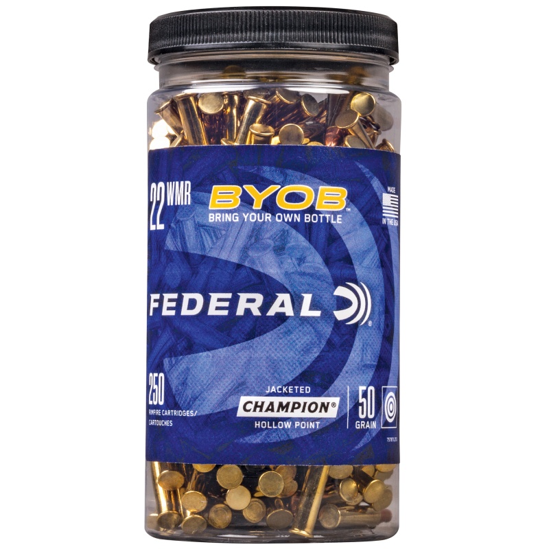Federal, Champion Byob (Bring Your Own Bottle), 22 Wmr, 50 Grain, Jacketed Hollow Point, 250 Round Bottle