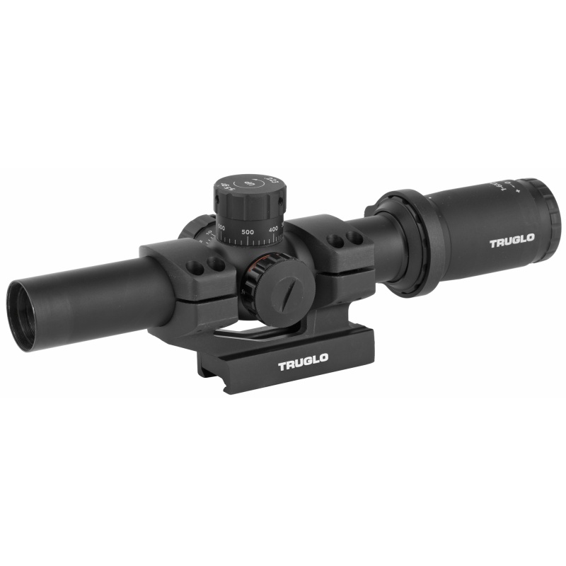 Truglo, Tru-Brite 30, Rifle Scope, 1-6X24mm, 30Mm, Power Ring Duplex Mil-Dot Illuminated Reticle, 1/2Moa, Matte Finish, Includes 1 Piece Base, 2 Pre-Calibrated Bdc Turrets In .223 (55 Grain) And .308 (168 Grain), And Throw Lever