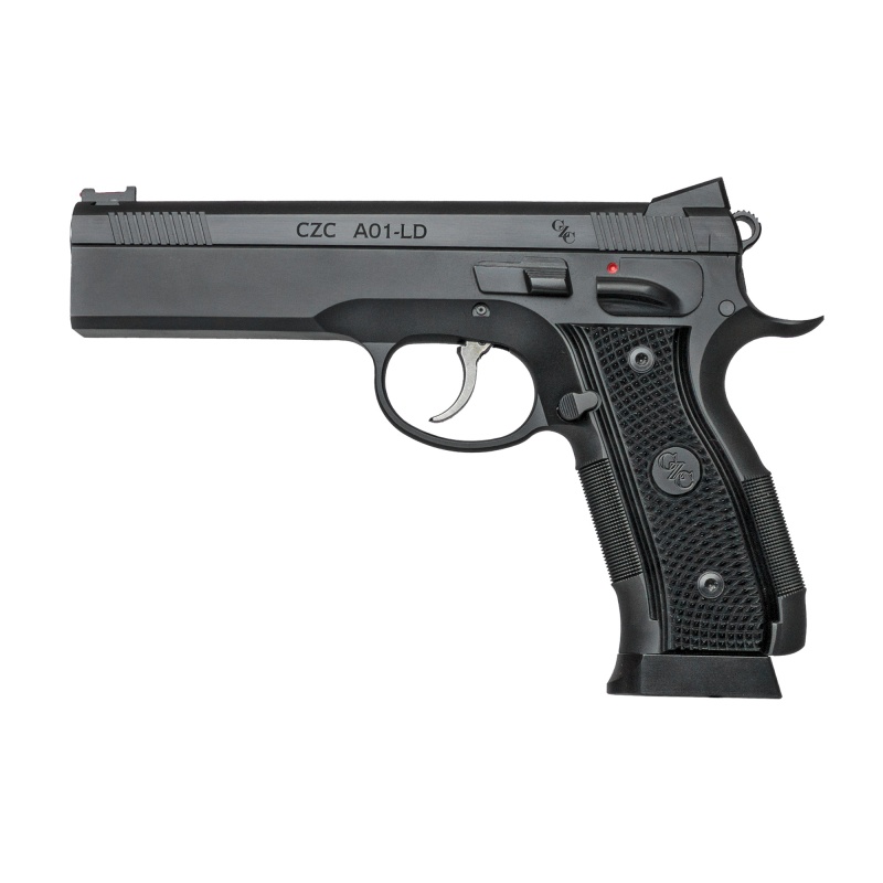 Cz, Ao-1 Ld Custom, Double Action/Single Action, Semi-Automatic, Steel Frame Pistol, Full Size, 9Mm, 4.9" Stainless Barrel, Anodized Finish, Black, Fiber Optic Front And Rear Sights, Ambidextrous Safety, 19 Rounds, 2 Magazines