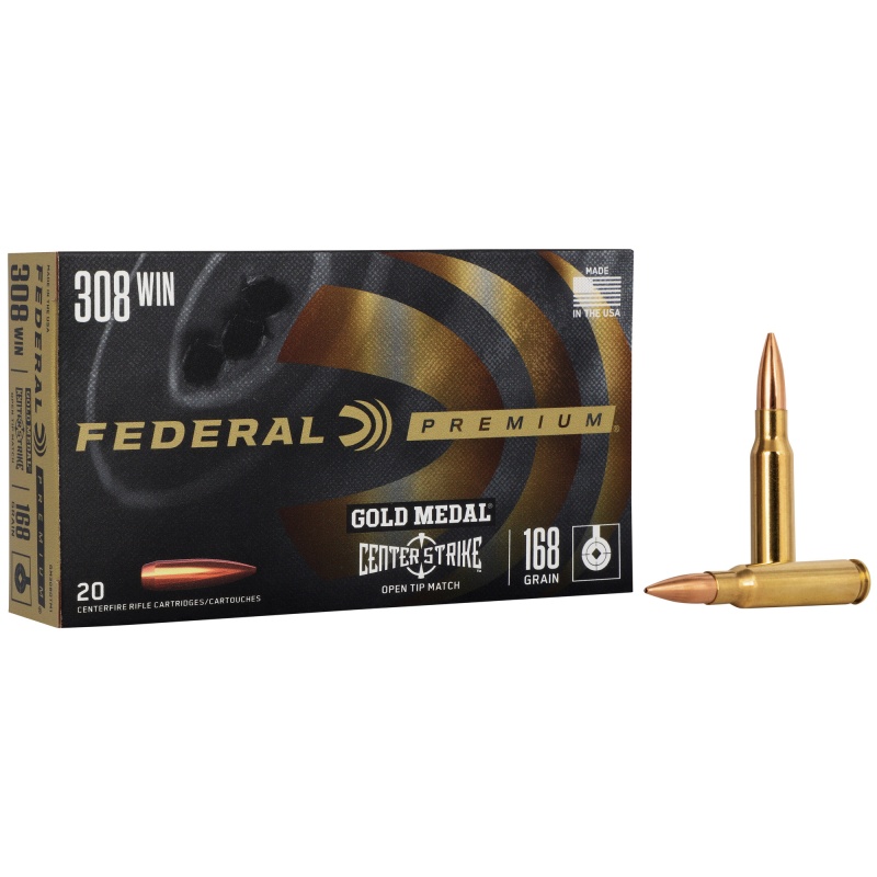 Federal Premium Gold Medal 308 Winchester 168 Grain Open Tip Match, 20 Rounds